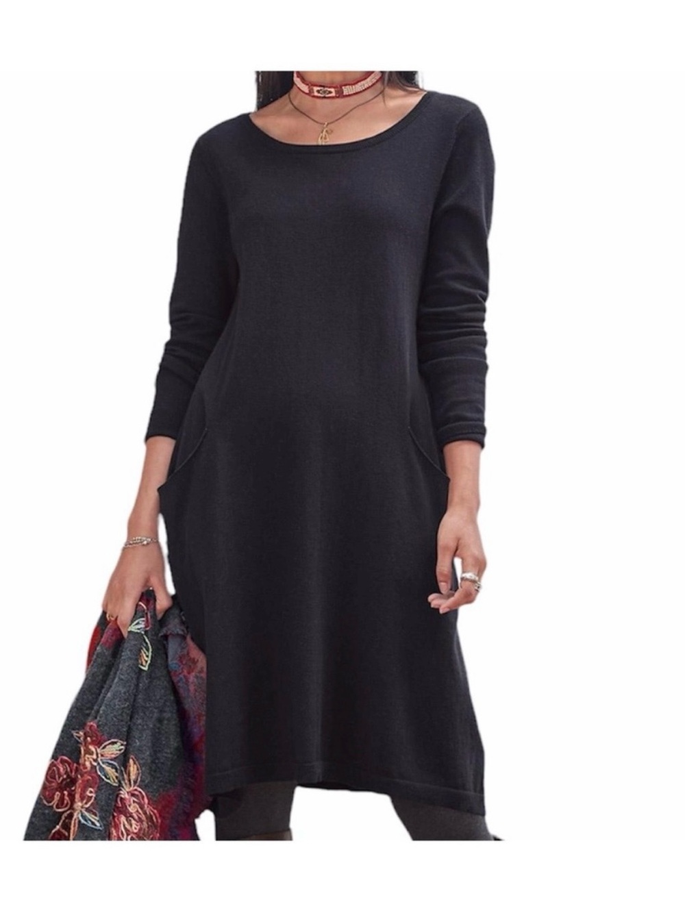SUNDANCE Film Noir Black Silk Blend Sweater Dress Minimalist Slouchy Comfy